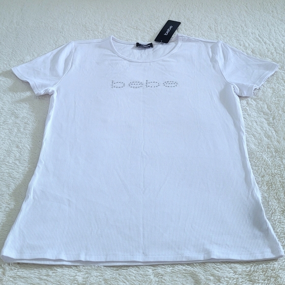 bebe White Ribbed Top with Clear Rhinestones💎 - NWT - Picture 13 of 15